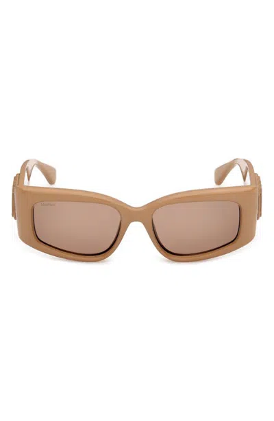 Max Mara 53mm Geometric Sunglasses In Shiny Camel Maxmaragram Logo