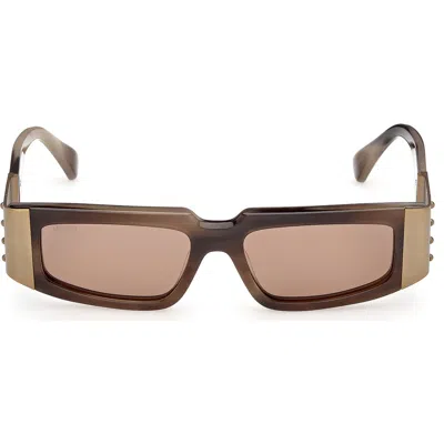Max Mara 53mm Rectangular Sunglasses In Brown Grey Horn Brushed Brass