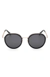 Max Mara 54mm Round Sunglasses In Shiny Black/smoke