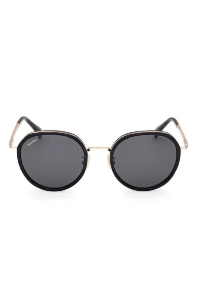 Max Mara 54mm Round Sunglasses In Shiny Black/smoke