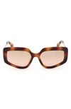 Max Mara 55mm Geometric Sunglasses In Dark Havana/brown Mirror