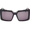 Max Mara 55mm Rectangular Sunglasses In Black/shiny Pale Gold/smoke
