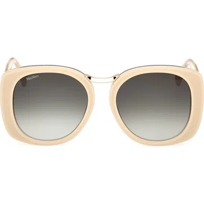 Max Mara 55mm Round Sunglasses In Ivory/gradient Green