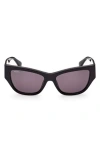 Max Mara 56mm Geometric Sunglasses In Shiny Black/smoke