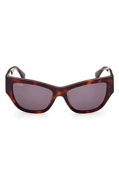 Max Mara 56mm Geometric Sunglasses In Shiny Classic Havana/smoke