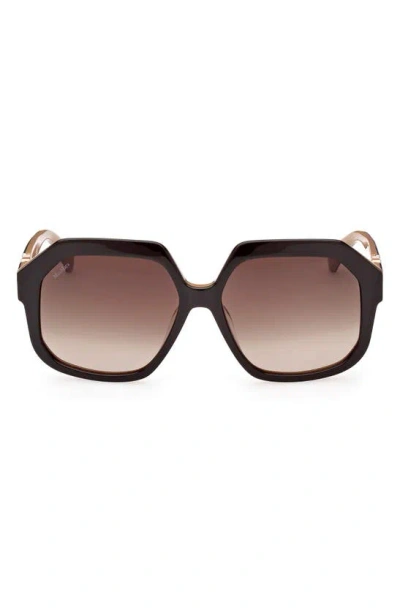 Max Mara 57mm Geometric Sunglasses In Dark Brown/ Other/ Grad Brown