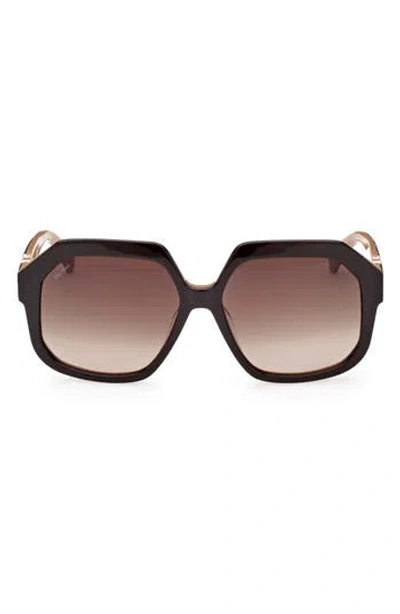 Max Mara 57mm Geometric Sunglasses In Dark Brown/other/grad Brown