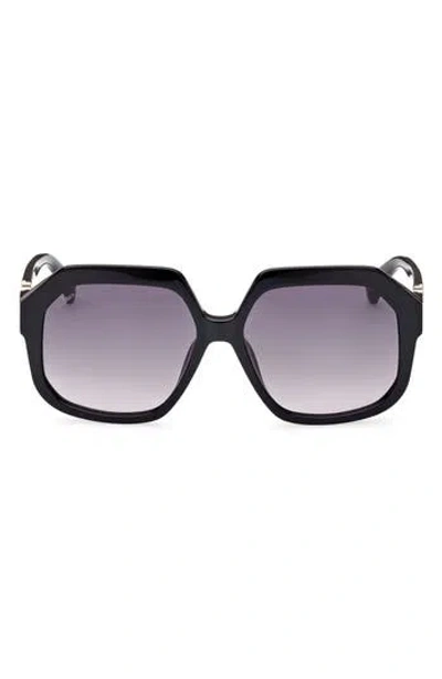 Max Mara 57mm Geometric Sunglasses In Shiny Black/gradient Smoke
