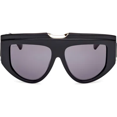 Max Mara 57mm Shield Sunglasses In Shiny Black