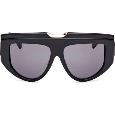 Max Mara 57mm Shield Sunglasses In Shiny Black/smoke