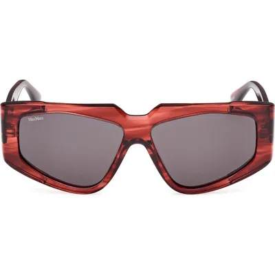 Max Mara 58mm Geometric Sunglasses In Striped Transp Marsala/smoke