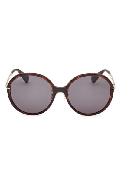 Max Mara 58mm Round Sunglasses In Dark Havana / Smoke