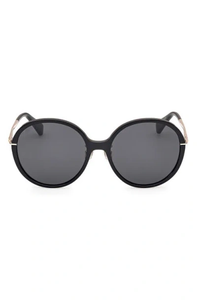Max Mara 58mm Round Sunglasses In Shiny Black/smoke