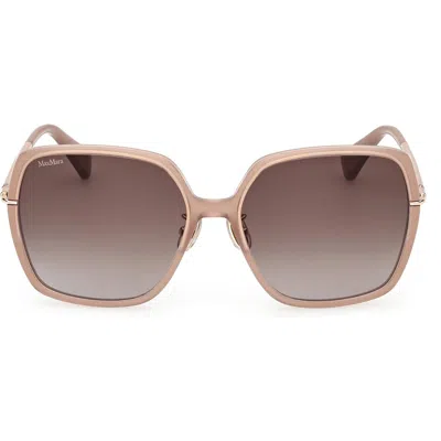 Max Mara 59mm Round Sunglasses In Shiny Beige / Gradient Brown