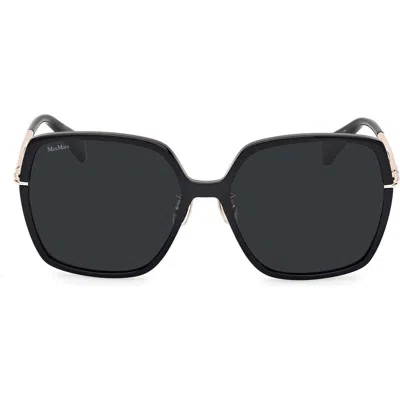 Max Mara 59mm Round Sunglasses In Shiny Black / Smoke