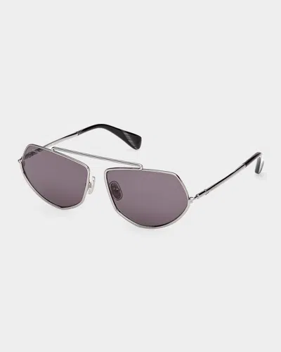 Max Mara 60mm Metal Geometric Sunglasses In Gray
