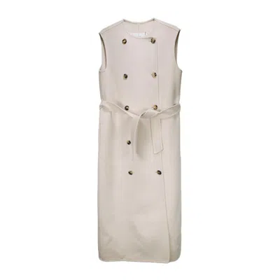 Max Mara Beige Wool And Cashmere Long Vest In White