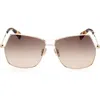 Max Mara 61mm Geometric Sunglasses In Shiny Gold Brown Tortiose