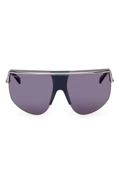 Max Mara 70mm Shield Sunglasses In Shiny Blue/blue Mirror