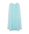 Max Mara Women Mini Light Blue Dress With Drawstring In Silk Chiffon Woman In Blue