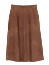 Max Mara Cipria Lambskin Suede Skirt In Brown