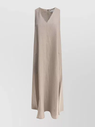 Max Mara A-line Silhouette Sleeveless V-neckline Dress In Beige
