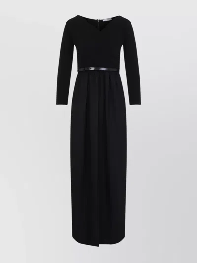 Max Mara A-line Three-quarter Sleeve Belted Dress In Black