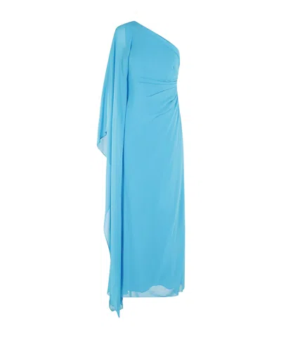 Max Mara Studio Gathered One-shoulder Dress In Blue