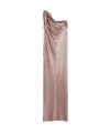 Max Mara Draped Silk Satin One Shoulder Dress In Nude