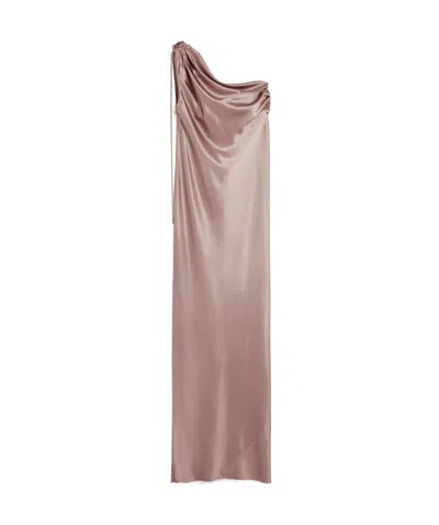 Max Mara Draped Silk Satin One Shoulder Dress In Bronze