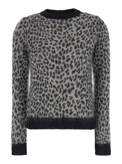 Max Mara Abadan Maglia Giro Jacquard Animalier In Multi