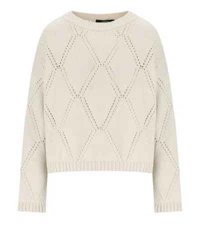 Max Mara Abbozzi Ecru Crewneck Jumper In Neutrals