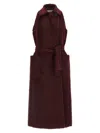 Max Mara Sleeveless Coat With Belted Waist And Pockets In Burgundy