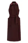 Max Mara Sleeveless Coat With Belted Waist And Pockets In Burgundy