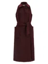 Max Mara Sleeveless Coat With Belted Waist And Pockets In Burgundy