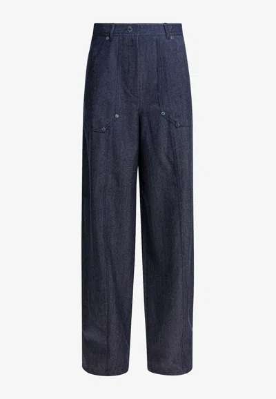MAX MARA ABETAIA DENIM-EFFECT WIDE-LEG PANTS