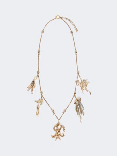 Max Mara "abissi" Metallic Necklace With Rhinestones In Gold