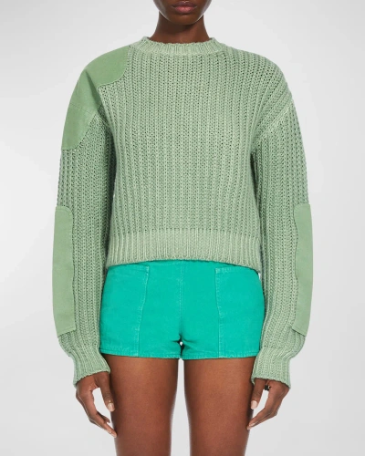 Max Mara Abisso Elbow-patch Crewneck Knit Sweater In Green