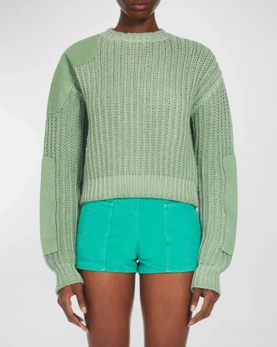 MAX MARA ABISSO ELBOW-PATCH CREWNECK KNIT SWEATER