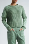 Max Mara Abisso Elbow-patch Crewneck Knit Sweater In Sage Green