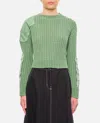 Max Mara Abisso Elbow-patch Crewneck Knit Sweater In Green