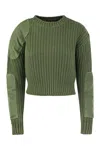 Max Mara Abisso Elbow-patch Crewneck Knit Sweater In Green