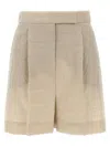 Max Mara Front Pleated Shorts With Back Buttoned Pockets In Neutral