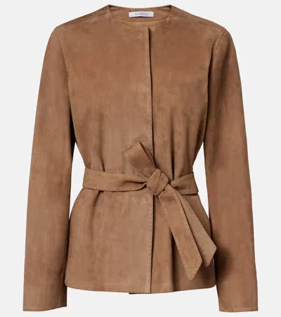 Max Mara Abito Belted Suede Jacket In Brown