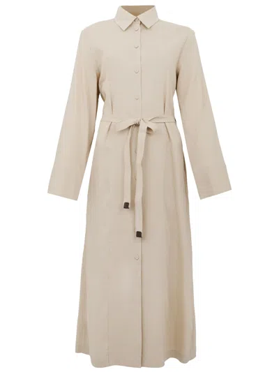 Max Mara Abito Midi Nordica Con Cintura In Vita  In Brown