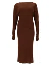 Max Mara Viscose Draped Gown With Statement Draping In Brown