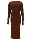 Max Mara Viscose Draped Gown With Statement Draping In Brown