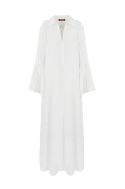 Max Mara Abito Strano Lungo In Lino Bianco In White