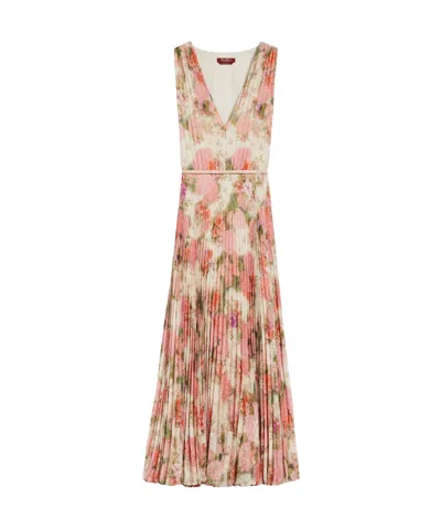 Max Mara Abito Svasato In Georgette Fantasia In Nude