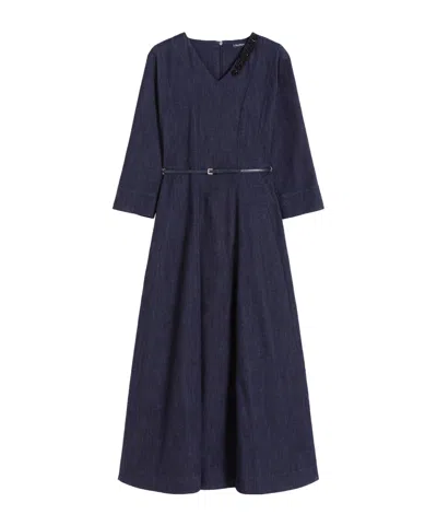 Max Mara Abito Vela Beaded V-neck Dress In Blue